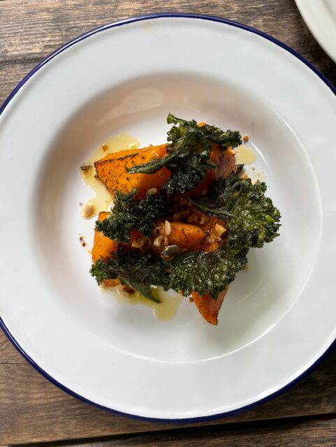 Roasted butternut, ricotta, hazelnut, grains, brown butter and crispy kale
